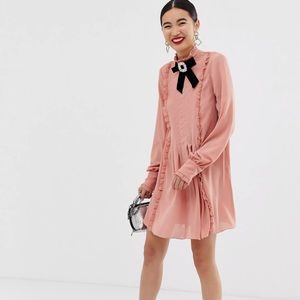 River Island ASOS pink baby doll dress with bow